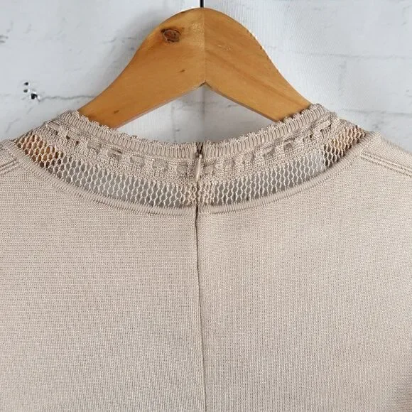 AZZEDINE ALAIA ICONIC VINTAGE SEMI SHEER CROCHET KNIT NEUTRAL DRESS SIZE SMALL - Picture 10 of 11